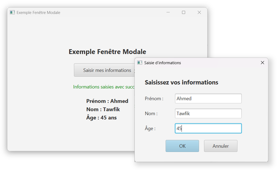 Exemple complet JavaFX fenêtre modale